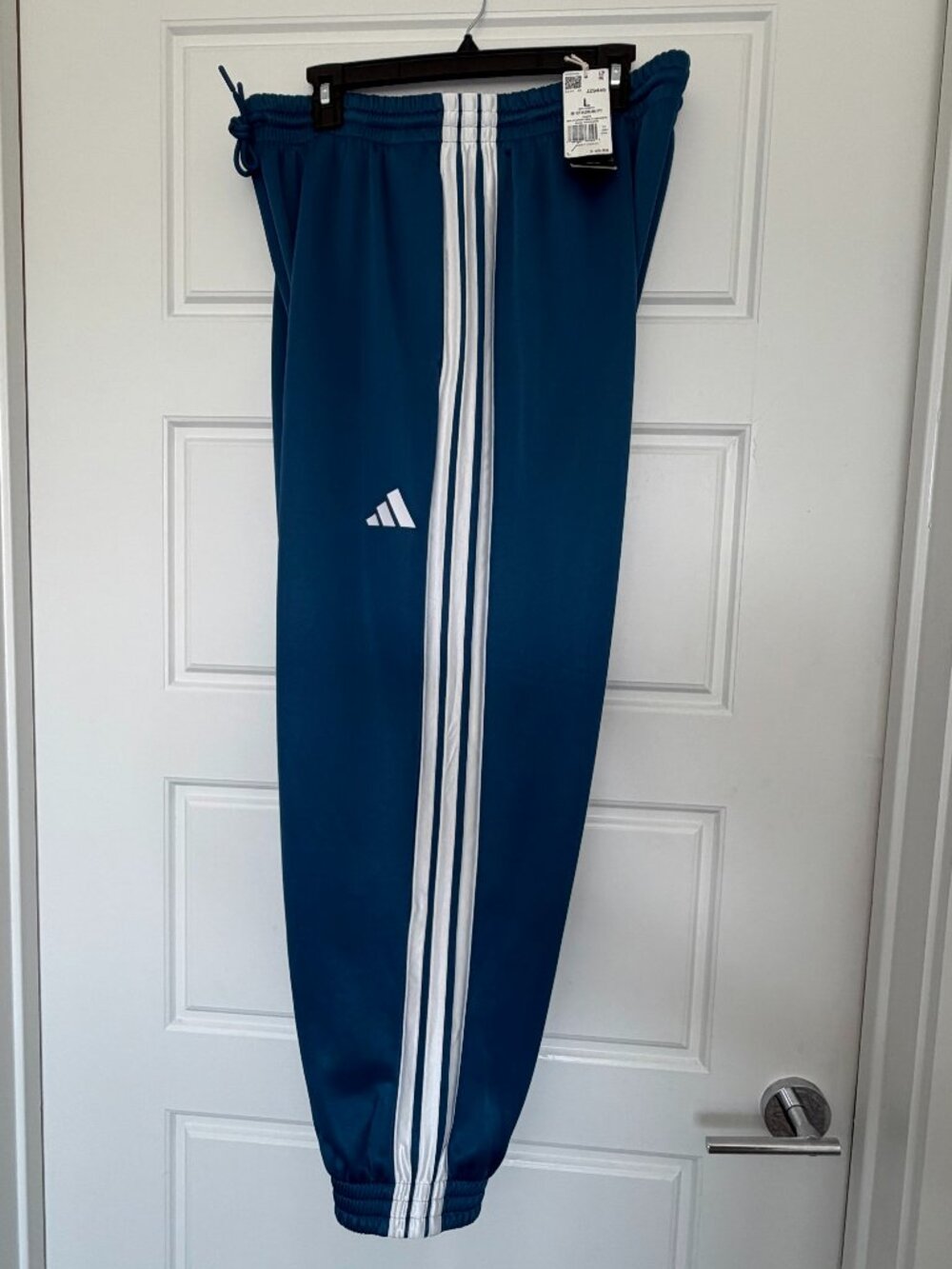NWT Adidas Mens Stadium Track Pants Size Large Blue Teal White Stripe Joggers